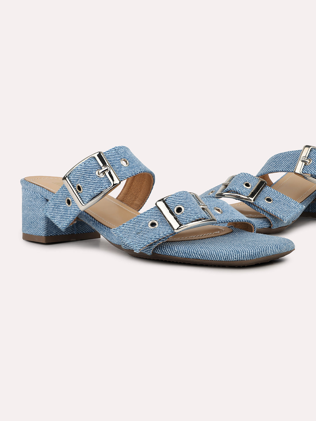 Womens Blue Casual Solid Square Toe Mules