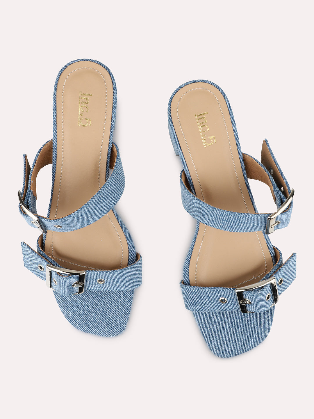 Womens Blue Casual Solid Square Toe Mules