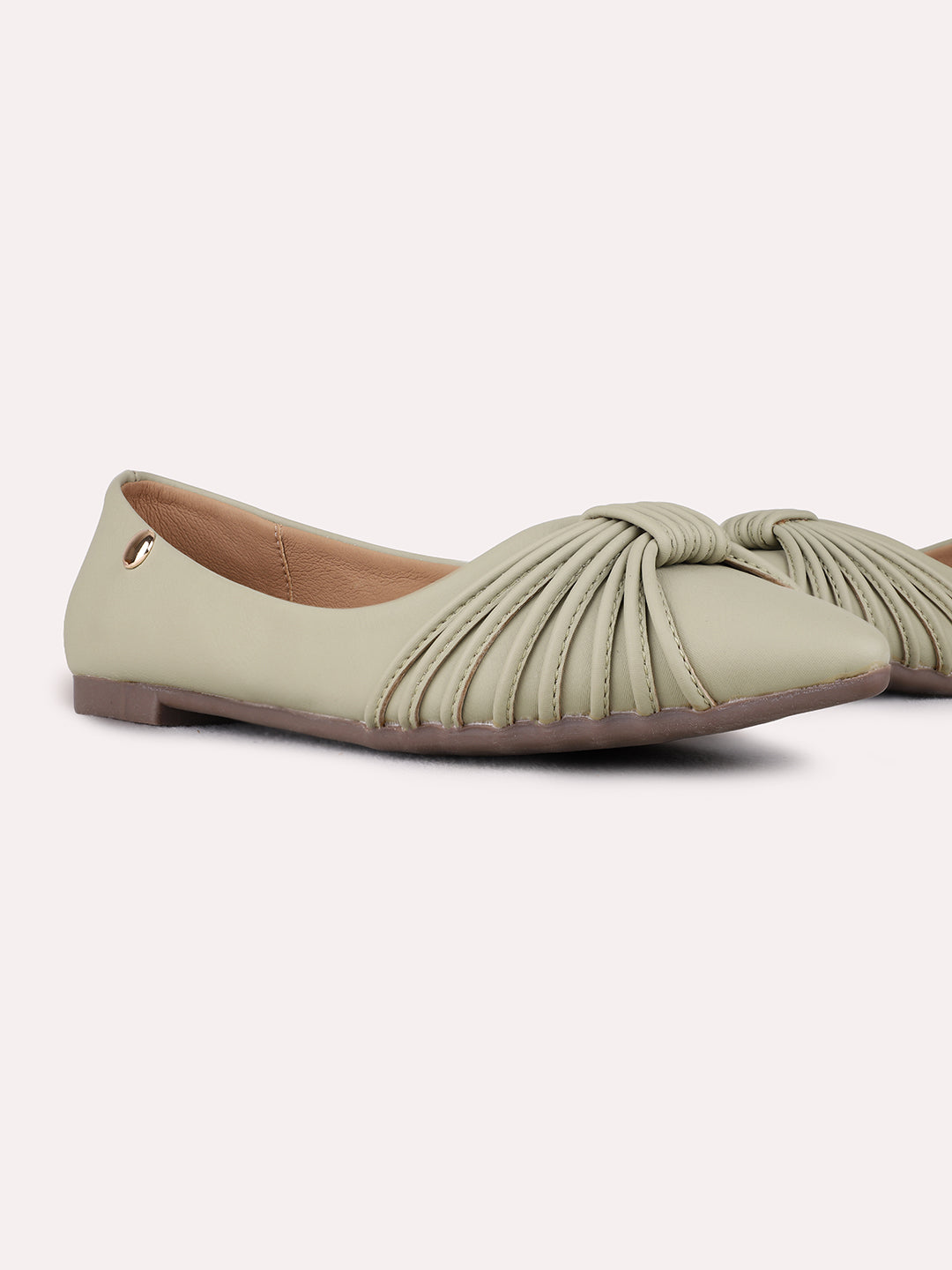 Womens Green Casual Solid Pointed Toe Ballerinas