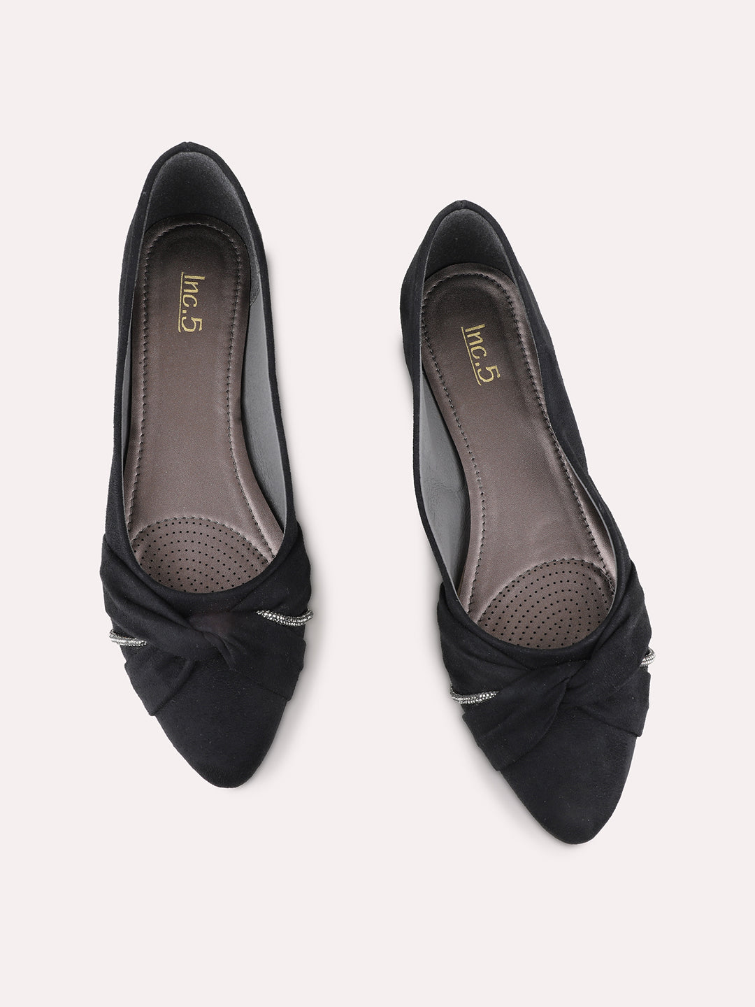 Womens Black Solid Casual Pointed Toe Flat Ballerinas