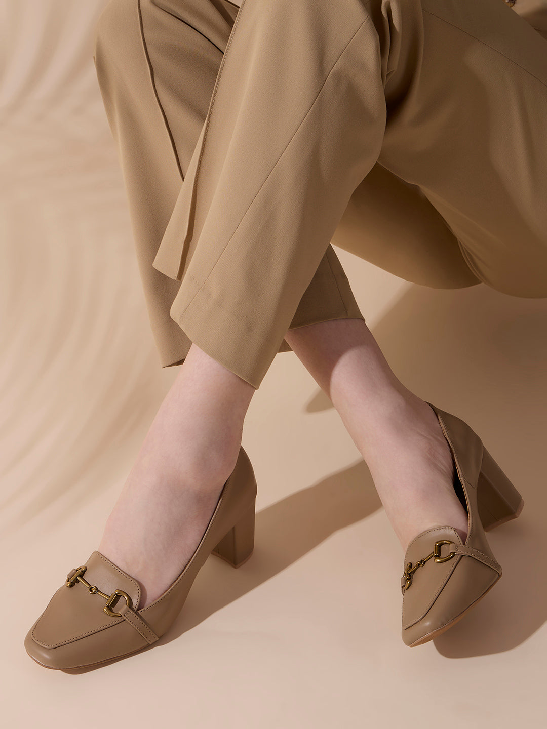 Womens Beige Party Wear Solid Narrow Toe Pumps