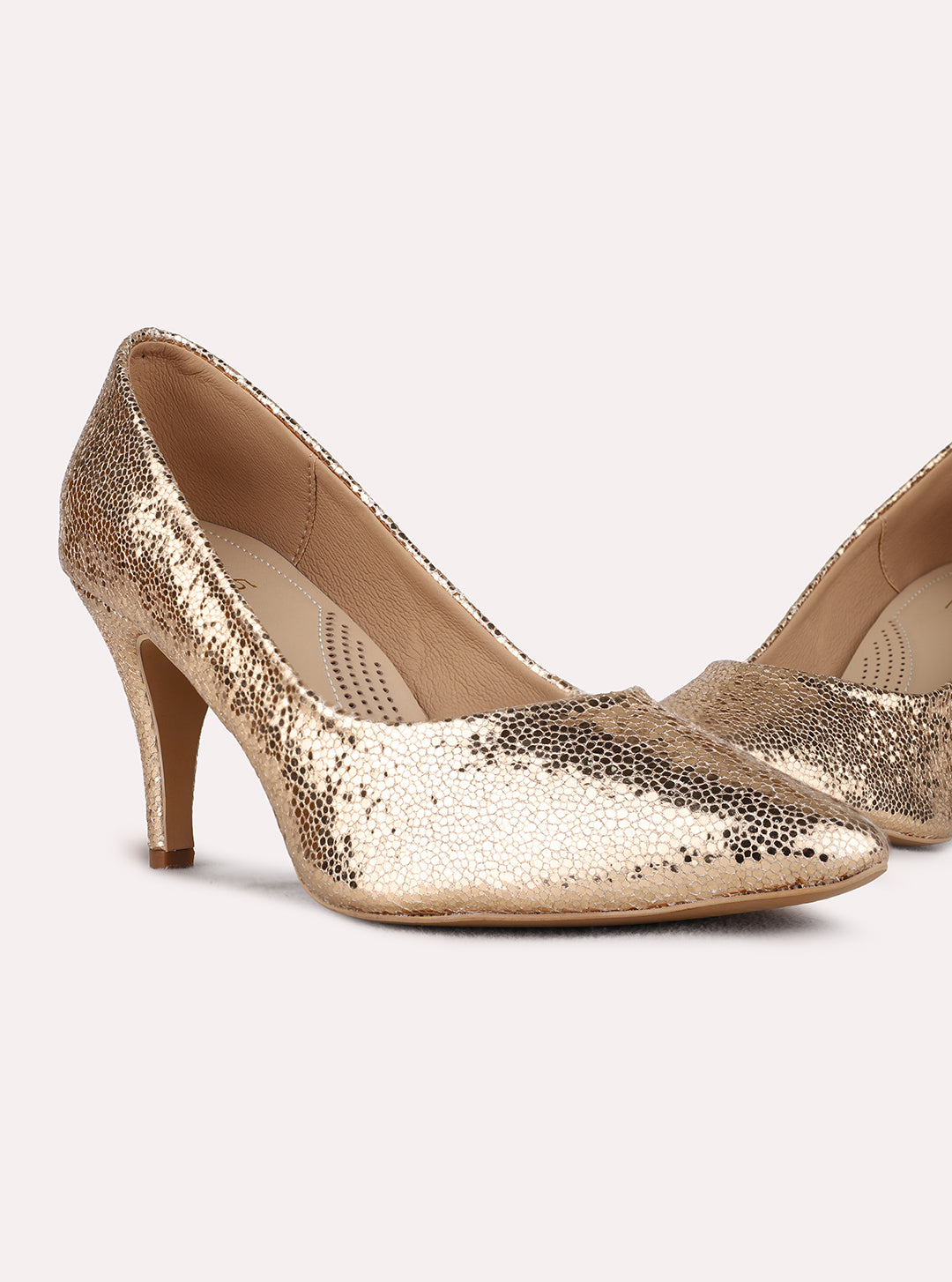 Womens Rose Gold Party Wear Solid Pointed Toe Pumps