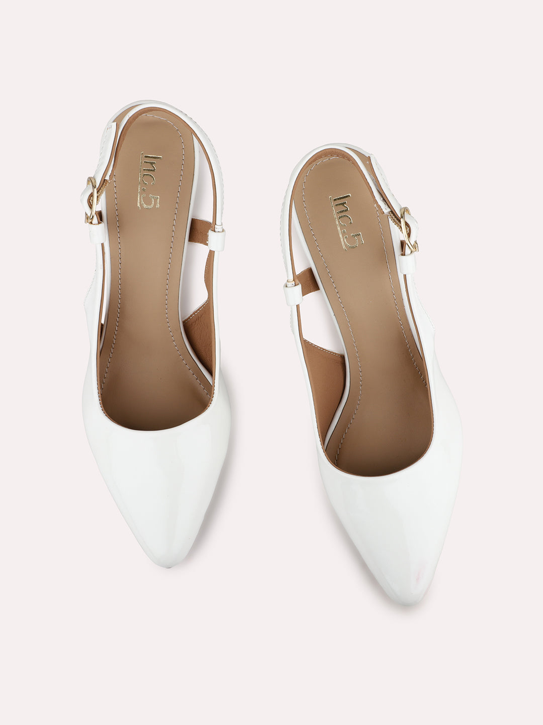 Womens White Solid Pointed Toe Party Wear Heel Pumps