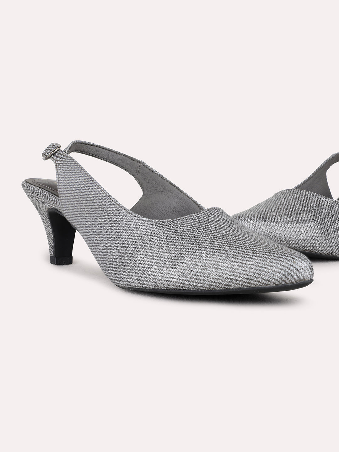 Womens Pewter Party Wear Solid Pointed Toe Kitten Heel Mules