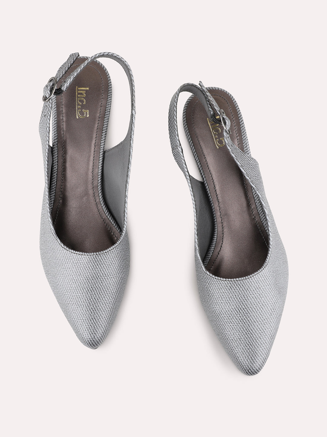 Womens Pewter Party Wear Solid Pointed Toe Kitten Heel Mules