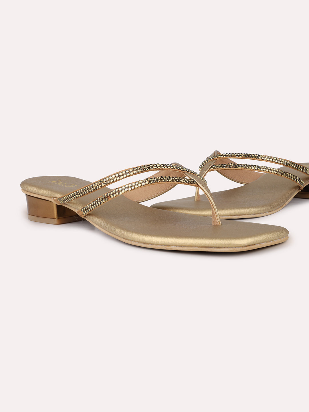 Womens Gold Ethnic Embellished Square Heels