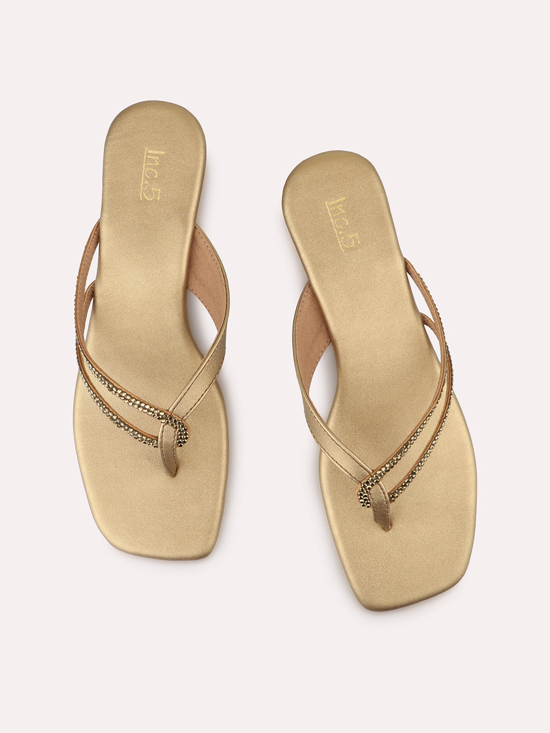 Womens Gold Ethnic Embellished Square Heels