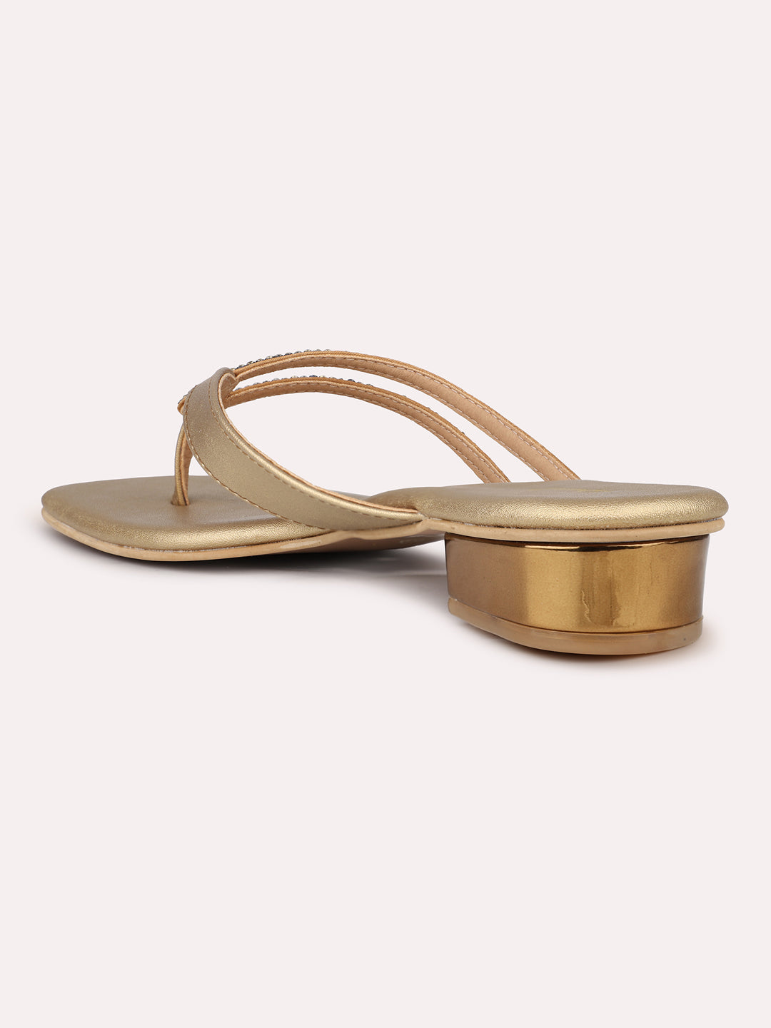 Womens Gold Ethnic Embellished Square Heels