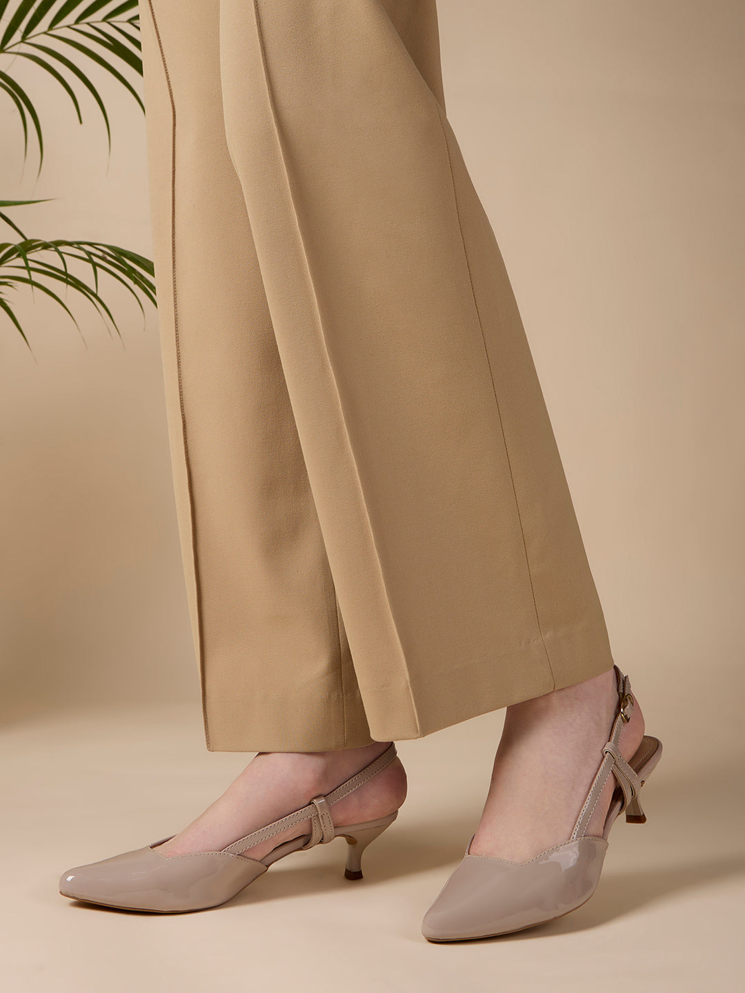 Womens Beige Casual Solid Narrow Toe Kitten Heels