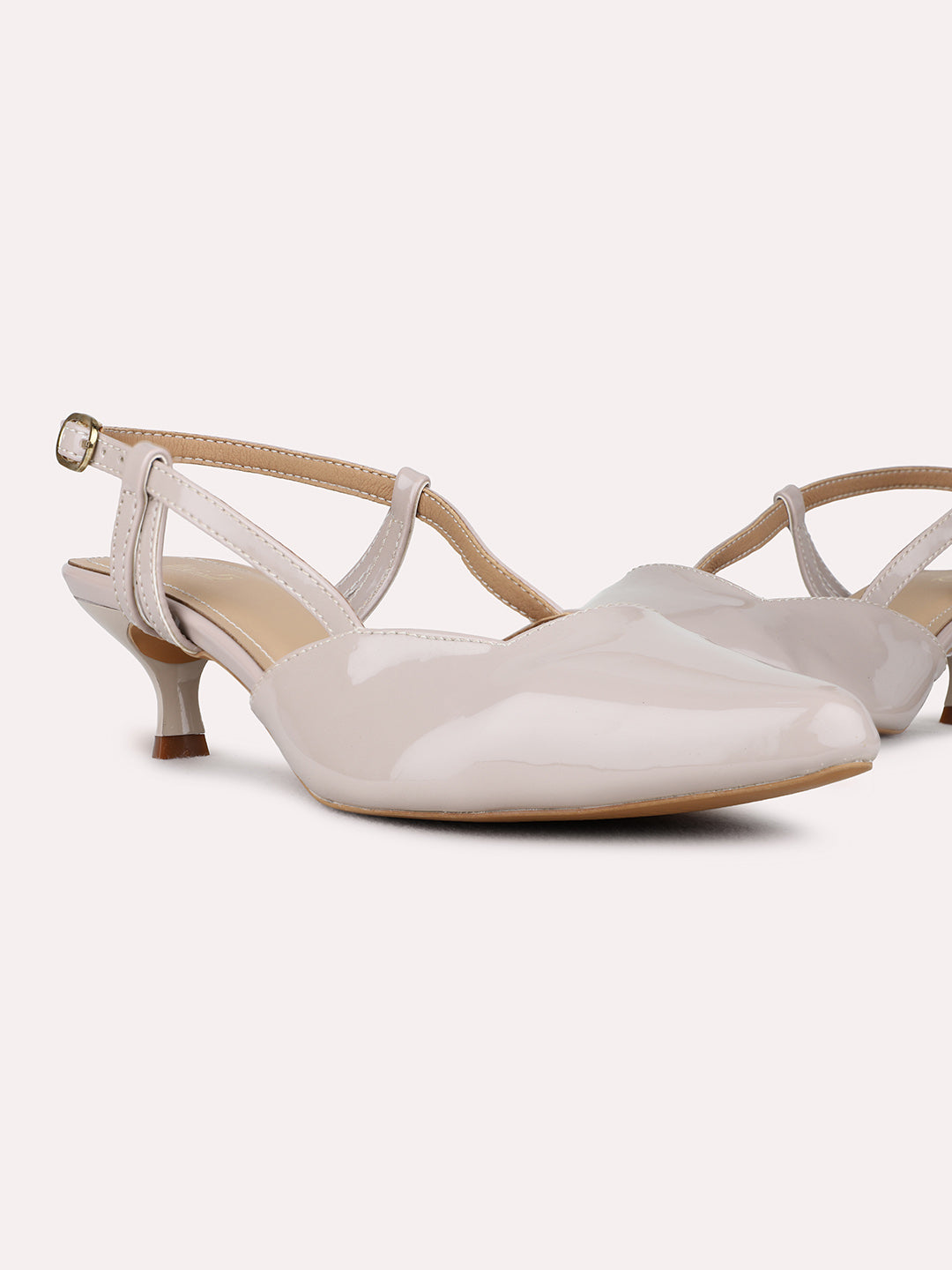 Womens Beige Casual Solid Narrow Toe Kitten Heels