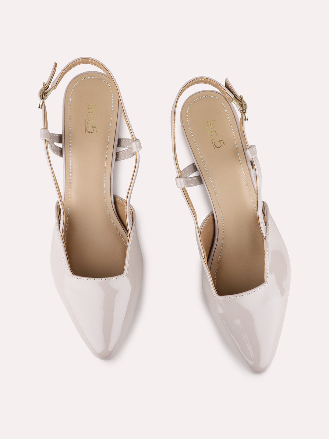 Womens Beige Casual Solid Narrow Toe Kitten Heels
