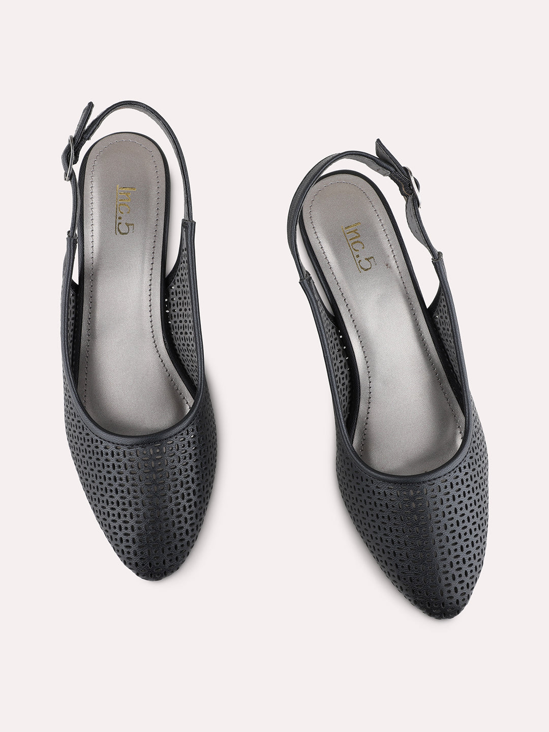 Womens Black Party Wear Embossed Pointed Toe Block heels Mules