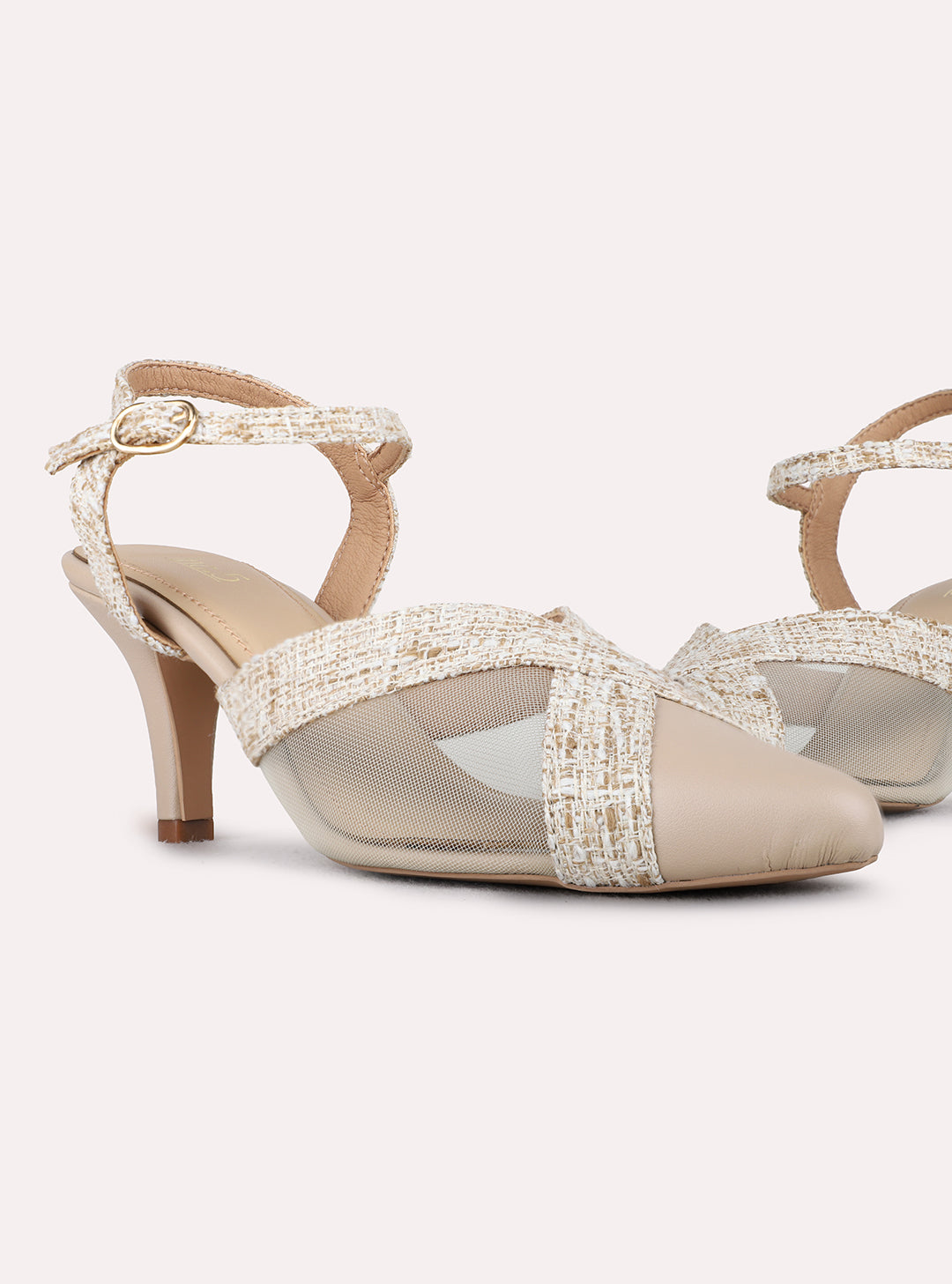 Womens Beige Casual Transparent Pointed Toe Kitten Heels