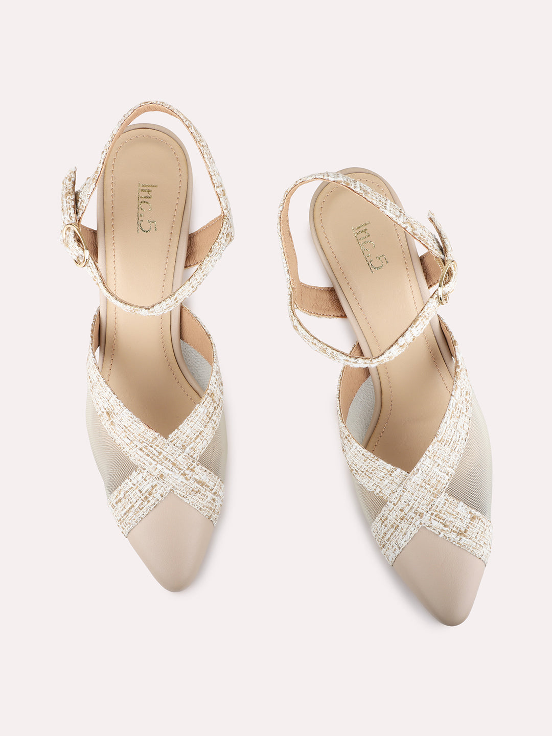 Womens Beige Casual Transparent Pointed Toe Kitten Heels