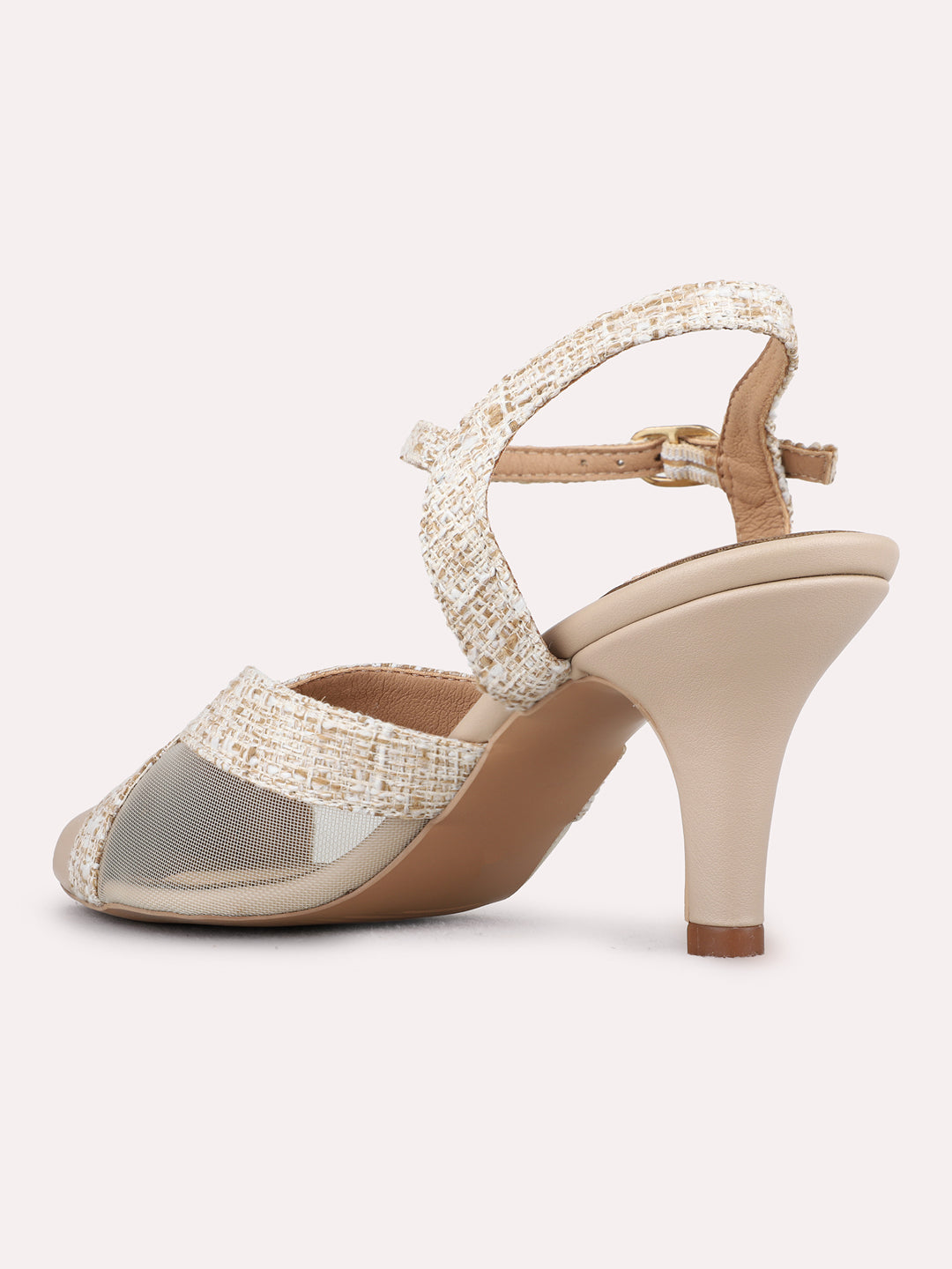 Womens Beige Casual Transparent Pointed Toe Kitten Heels