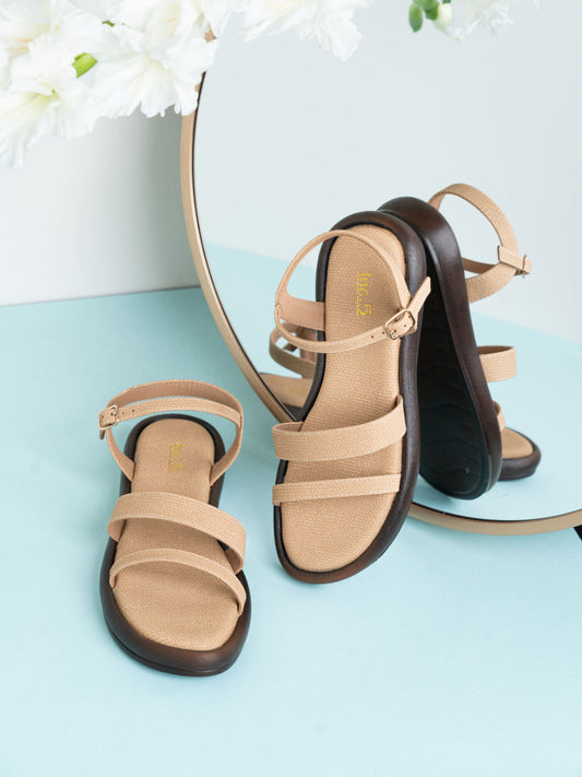 Womens Beige Casual Strappy Round Toe Sandals