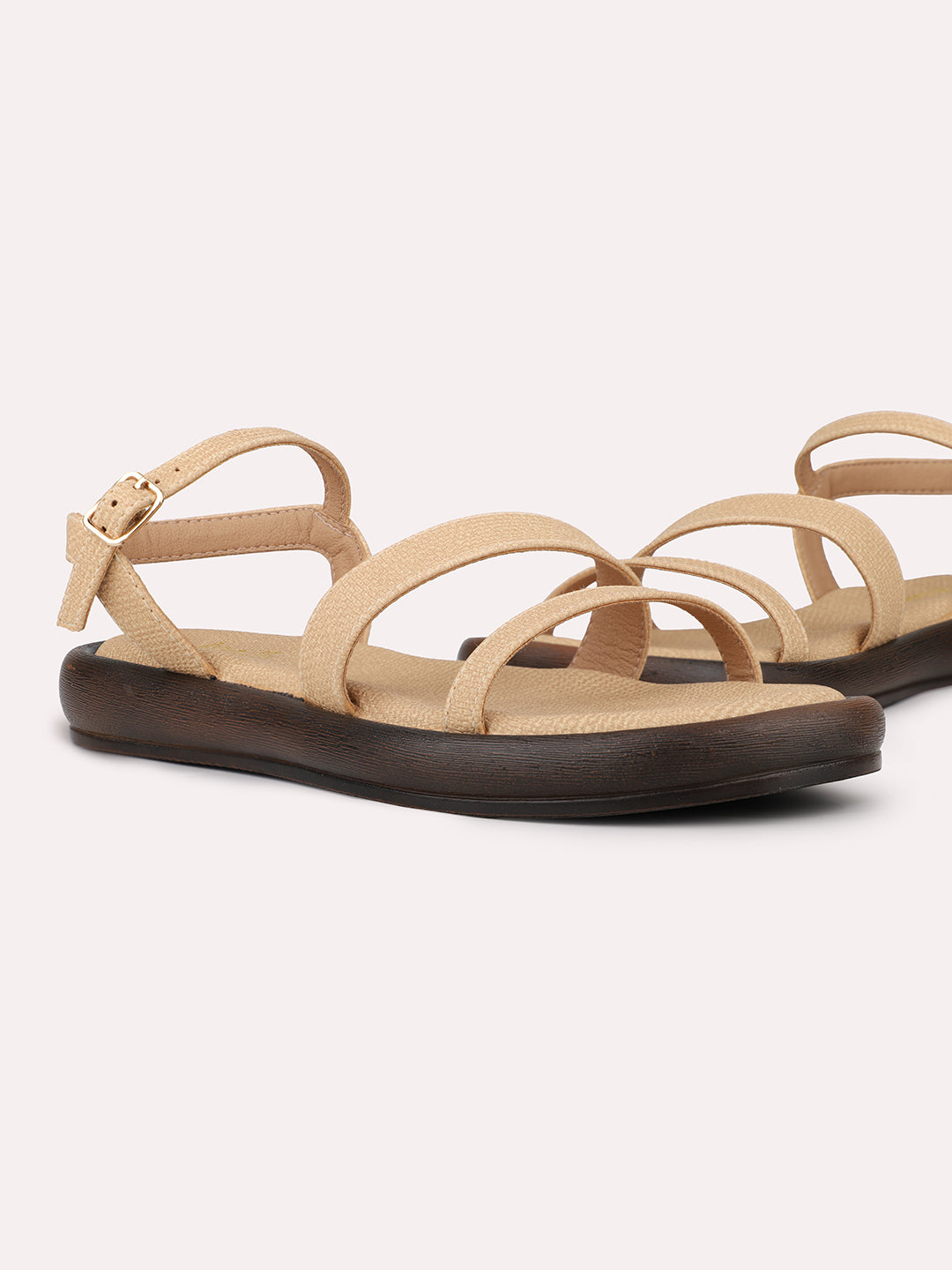 Womens Beige Casual Strappy Round Toe Sandals