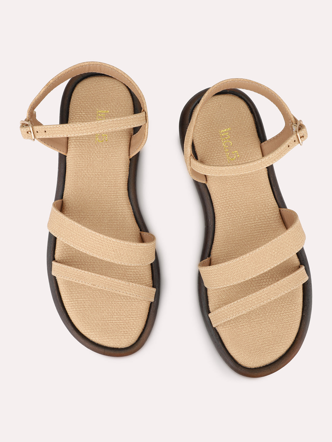 Womens Beige Casual Strappy Round Toe Sandals