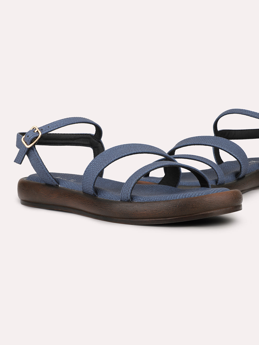 Womens Blue Casual Strappy Round Toe Sandals