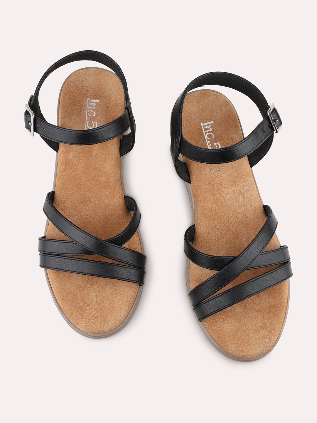 Womens Black Casual Strappy Round Toe Sandals