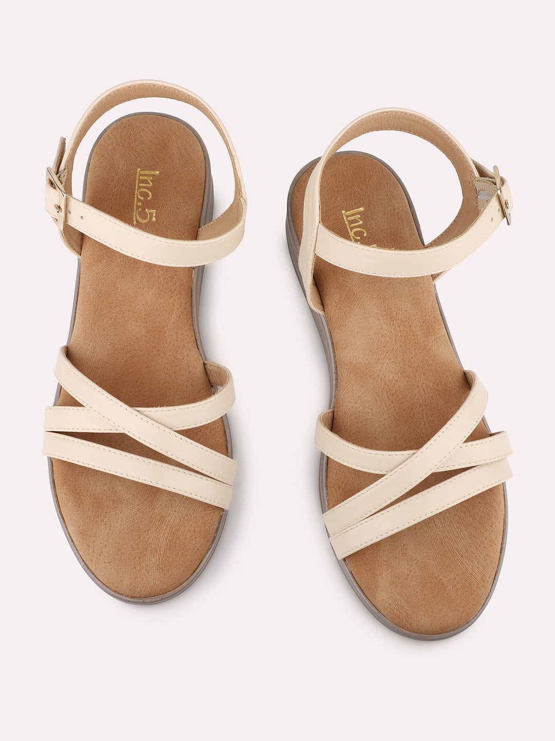 Womens Cream Casual Strappy Round Toe Sandals