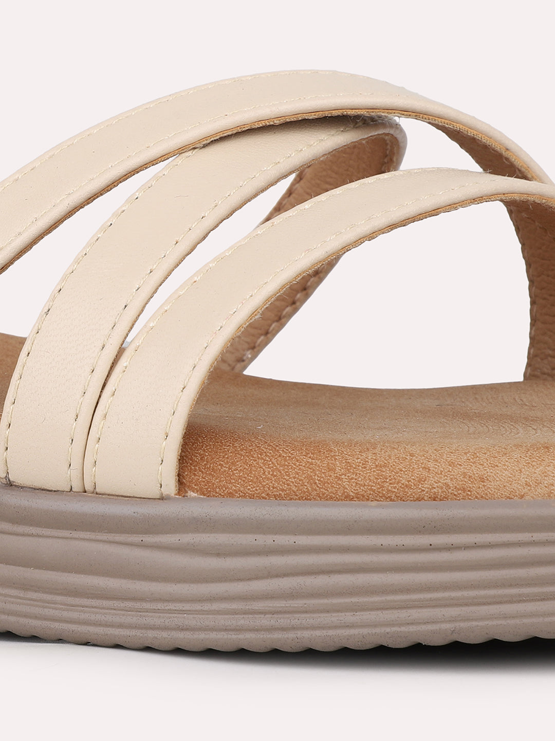 Womens Cream Casual Strappy Round Toe Sandals