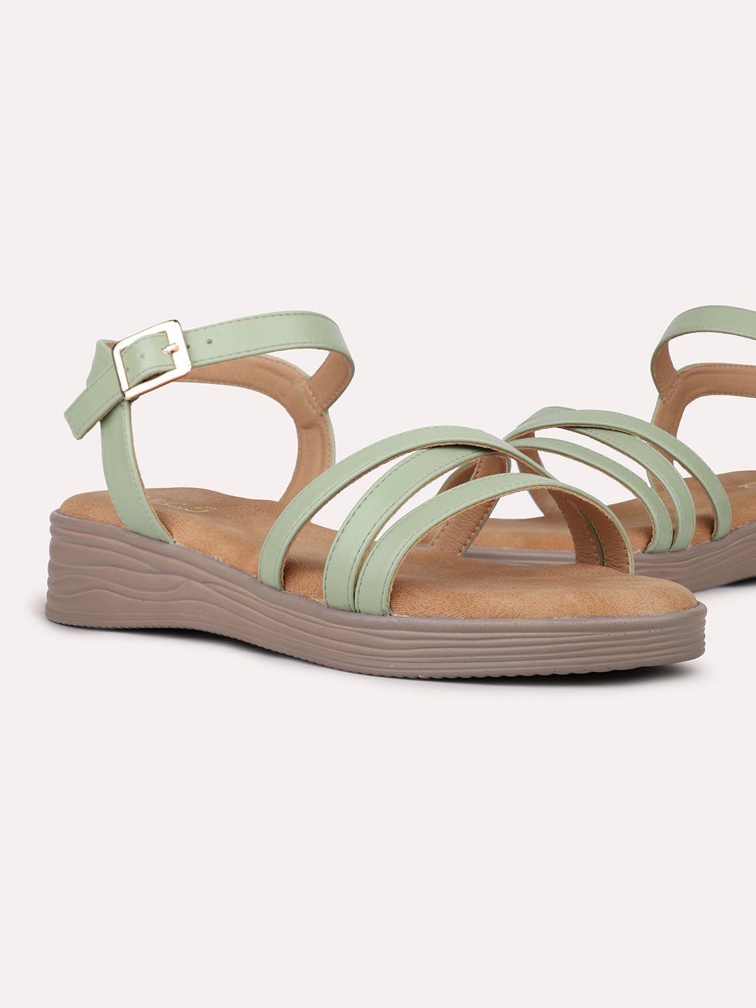 Womens Green Casual Strappy Round Toe Sandals