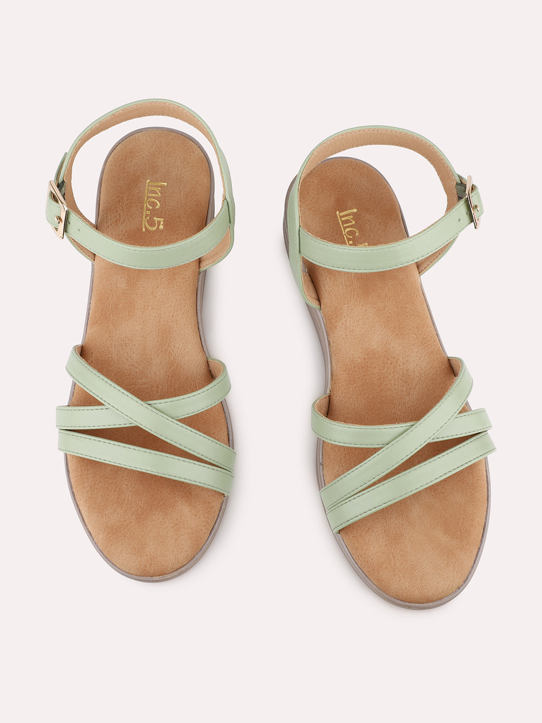 Womens Green Casual Strappy Round Toe Sandals