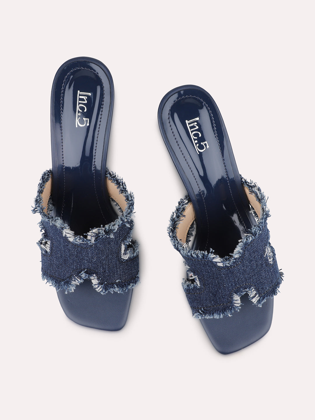 Womens Navy Casual Open toe Kitten Heel Mules