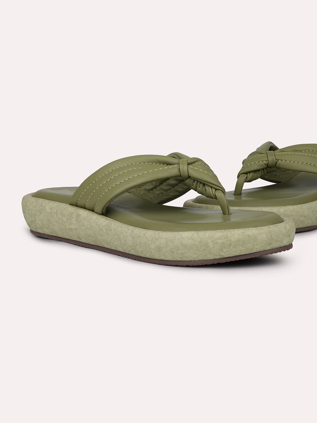 Women Green Textured Comfort Heels With Knot Detail