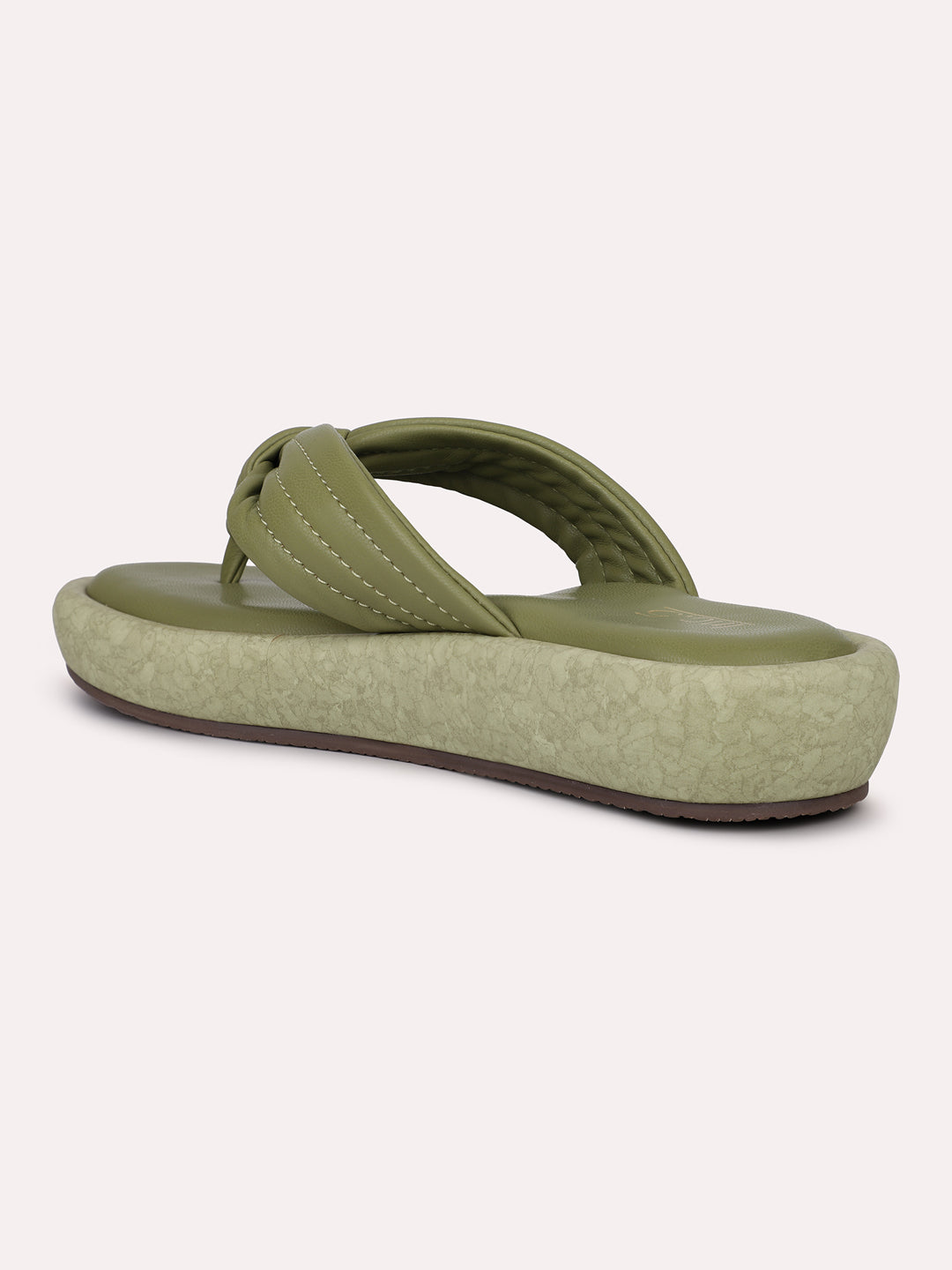 Women Green Textured Comfort Heels With Knot Detail