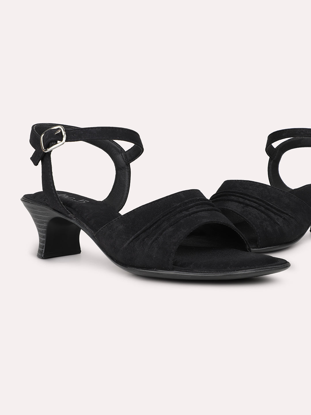 Womens Black Casual Open toe Kitten Heel Sandals