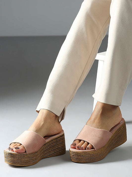 Womens Peach Casual Open toe Wedges Mules