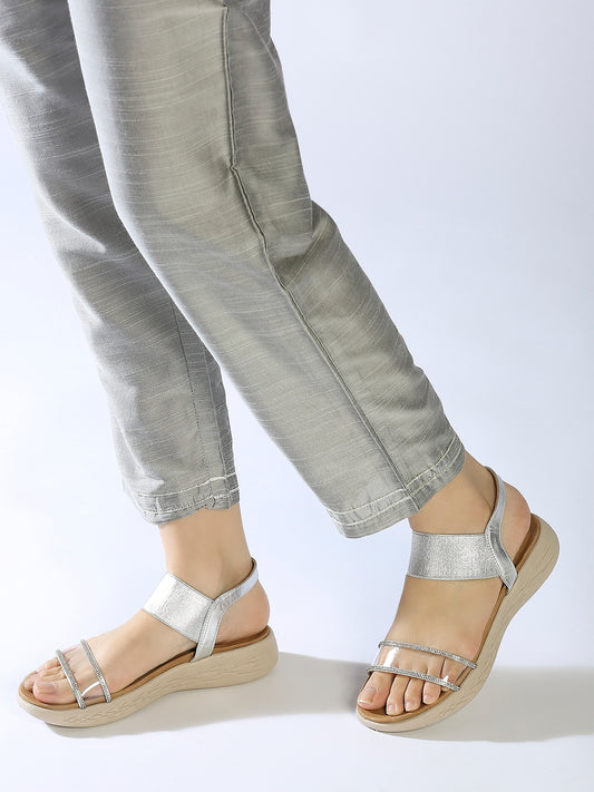 Womens Silver Casual Transparent Round Toe Casual Flats