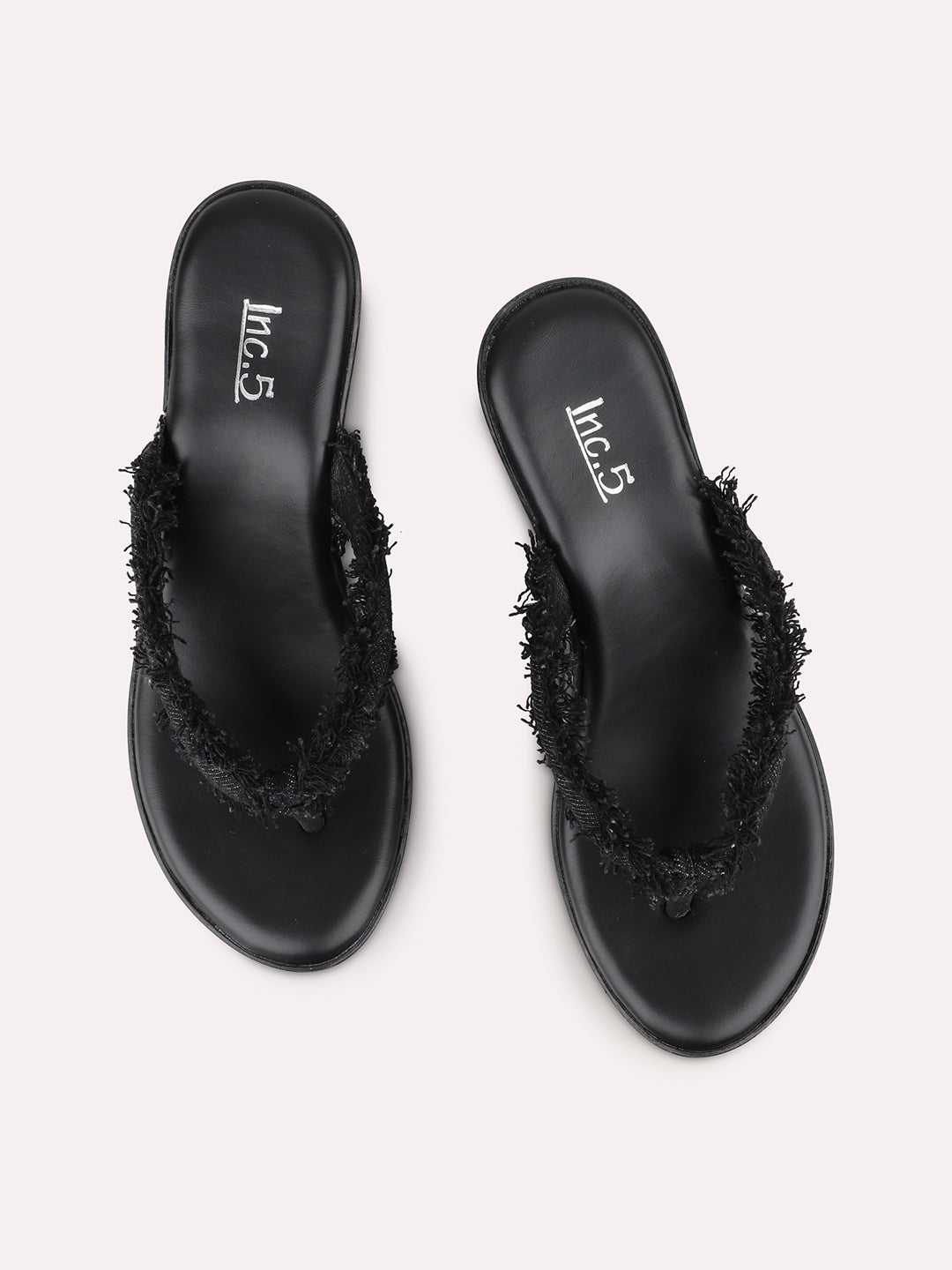 Womens Black Casual Thong Wedge Heels