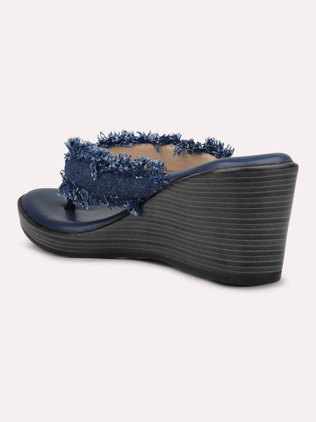 Womens Navy Casual Thong Wedges Sandals