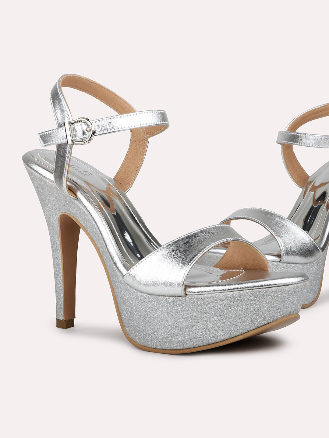 Womens Silver Party Wear Stiletto Heel Sandals