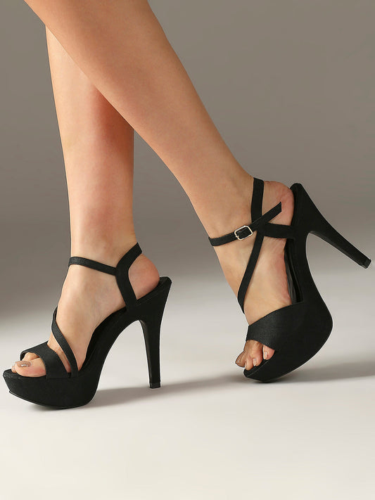 Women Black Solid Party Stiletto Sandals