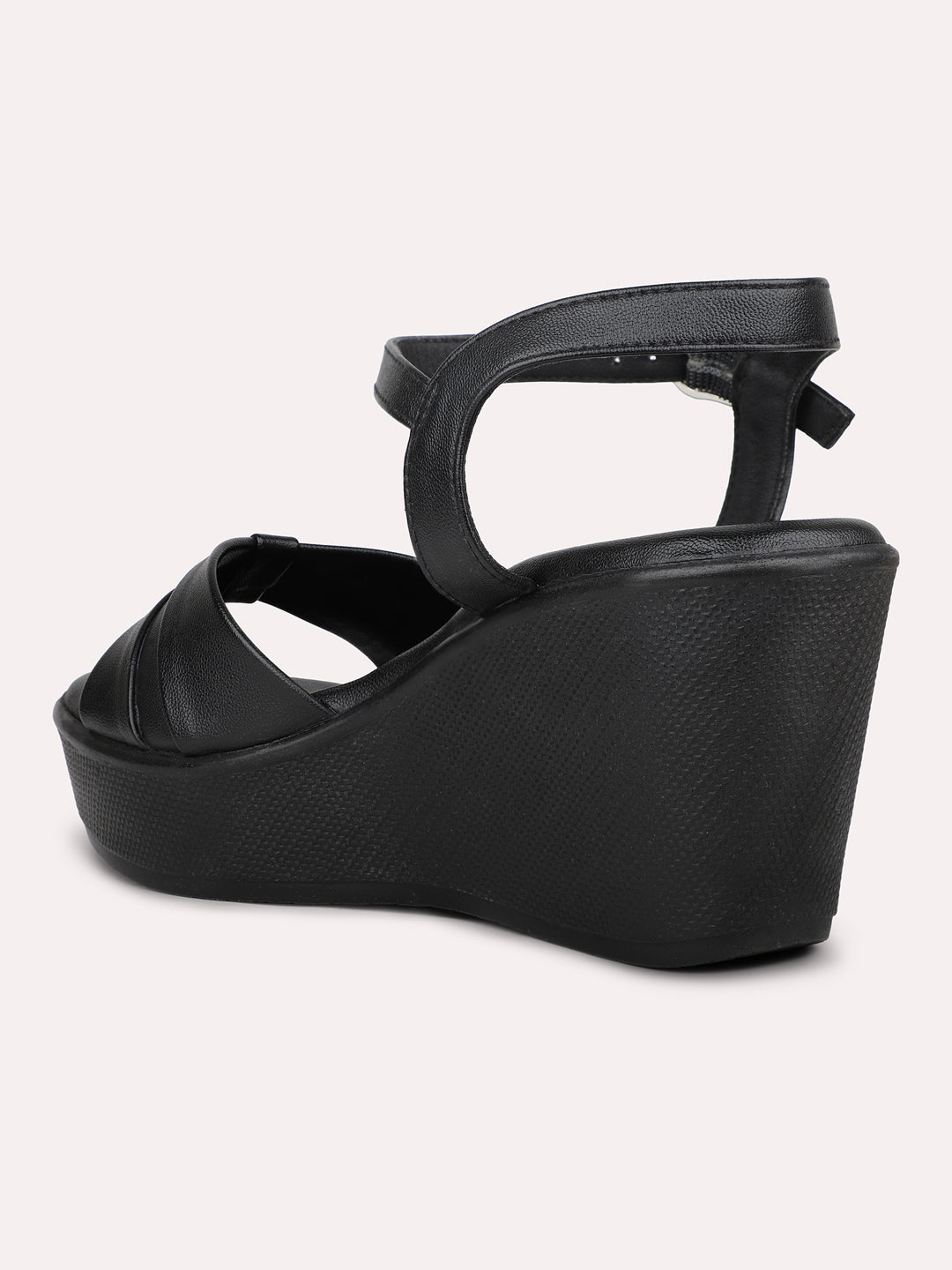 Womens Black Casual Open toe Wedges Sandals