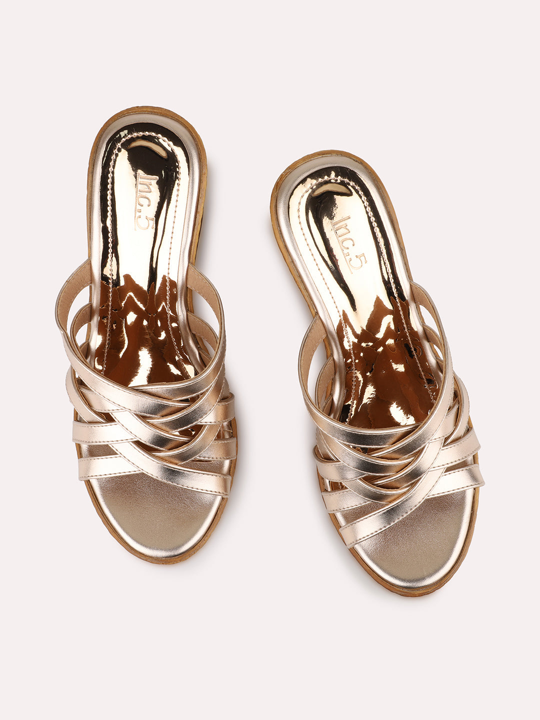 Womens Rose Gold Party Wear Open toe Wedges Mules