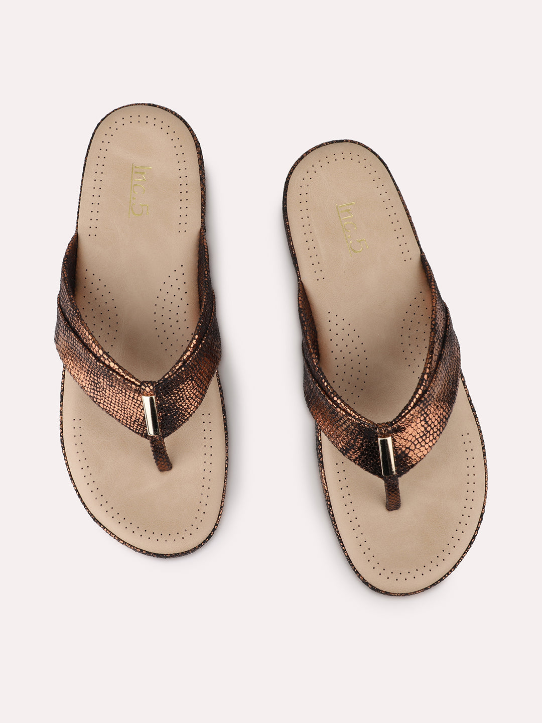 Womens Bronze Casual Thong Flat Comfort Sandals