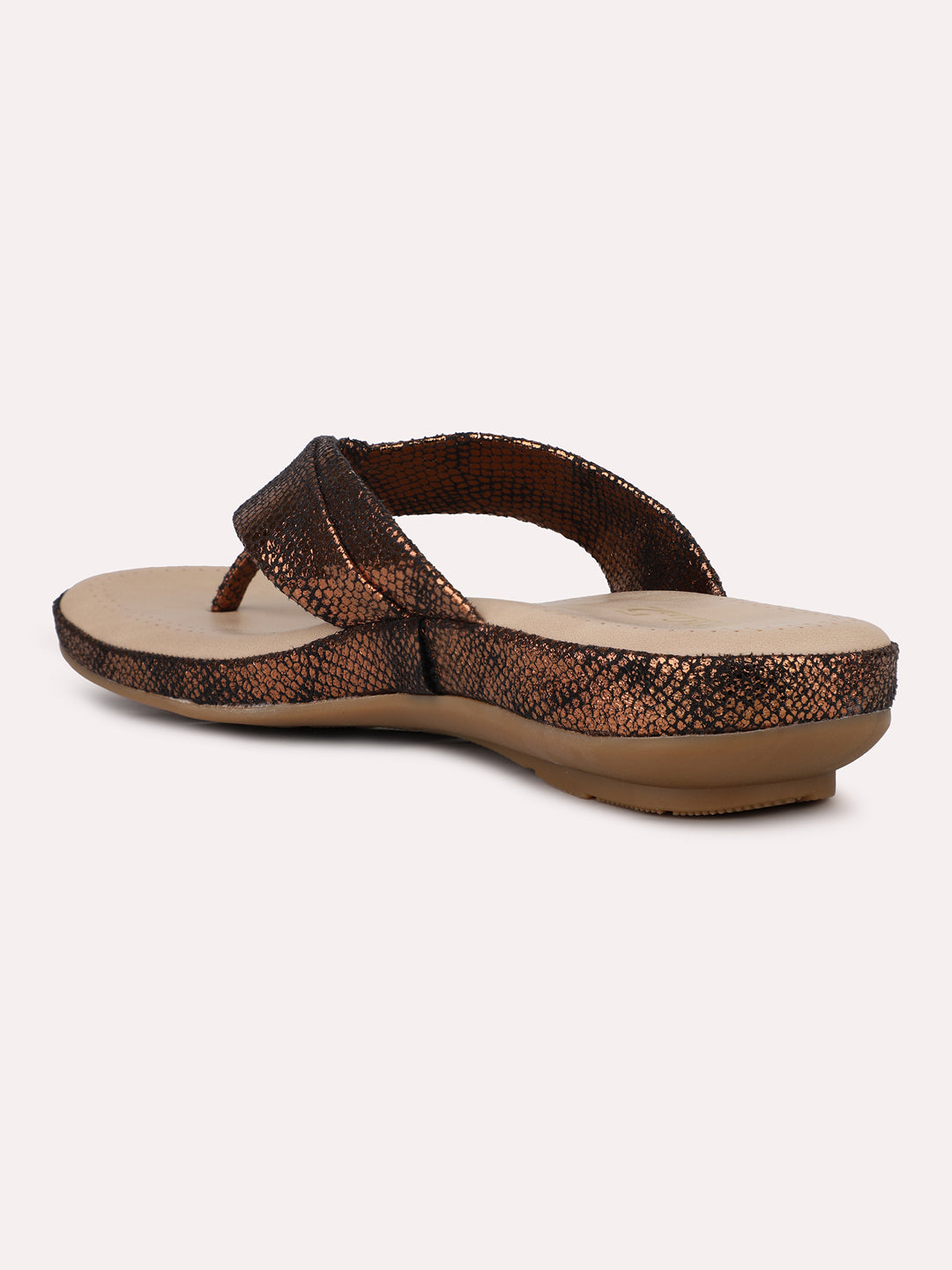 Womens Bronze Casual Thong Flat Comfort Sandals