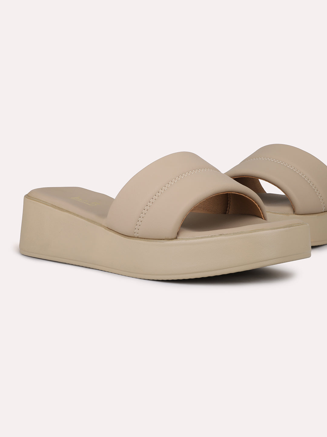 Womens Beige Casual Open toe Flatform Heel Mules