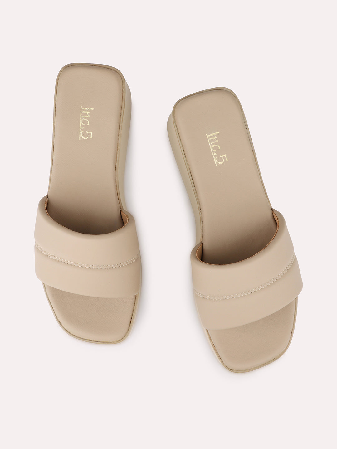 Womens Beige Casual Open toe Flatform Heel Mules