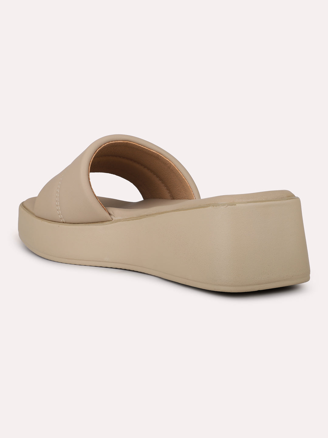 Womens Beige Casual Open toe Flatform Heel Mules