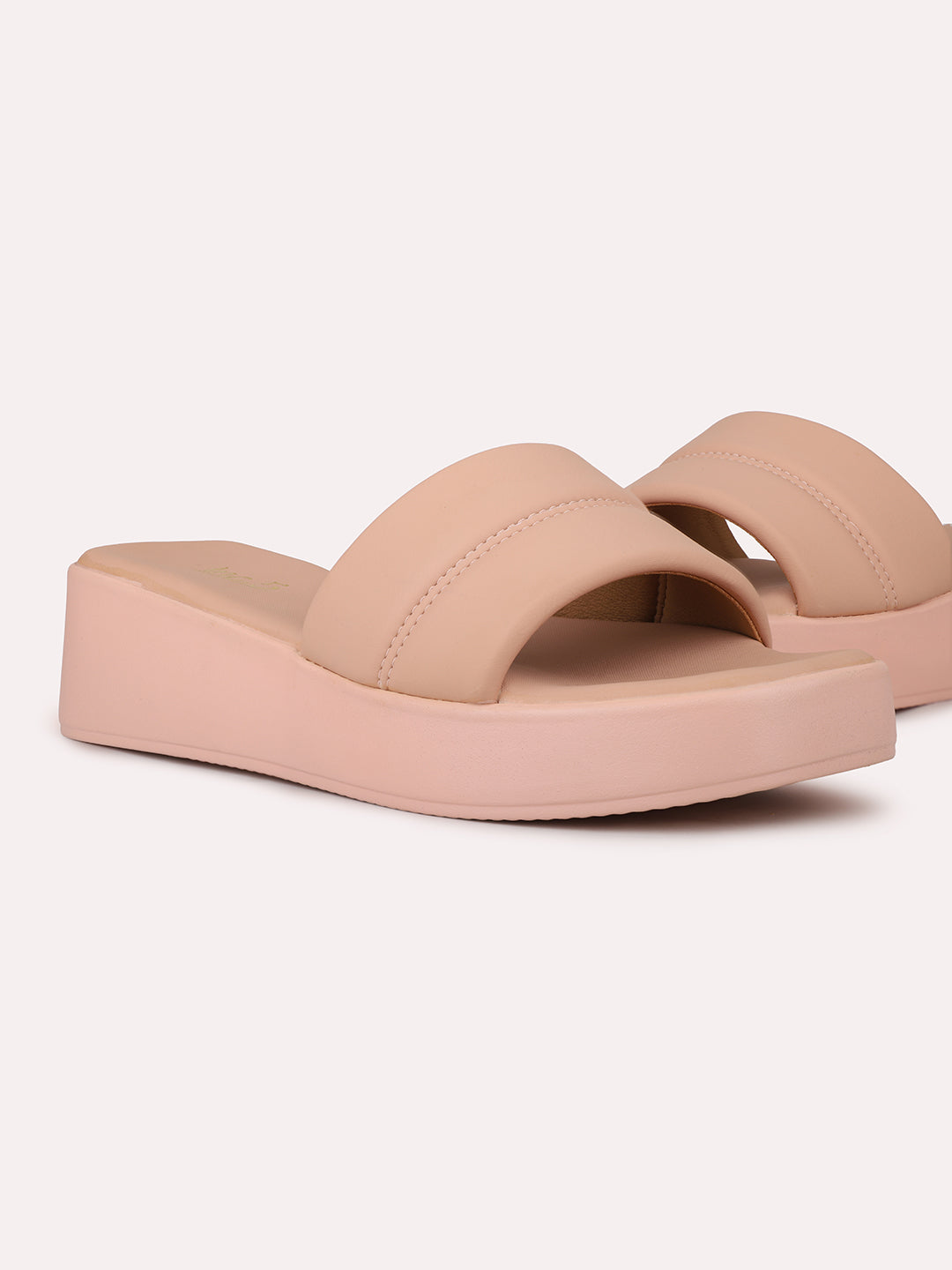 Womens Peach Casual Open toe Flatform Heel Mules