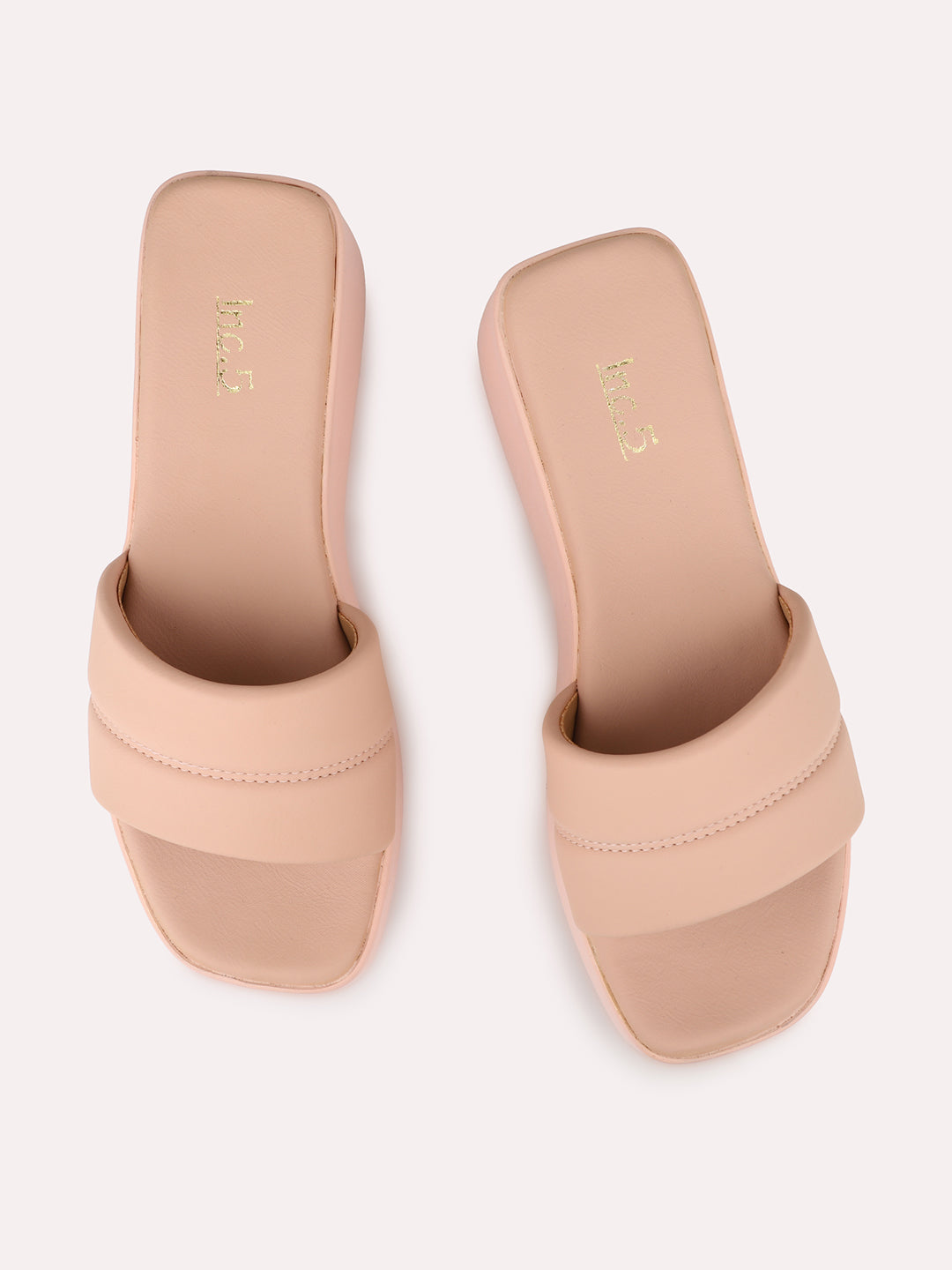 Womens Peach Casual Open toe Flatform Heel Mules