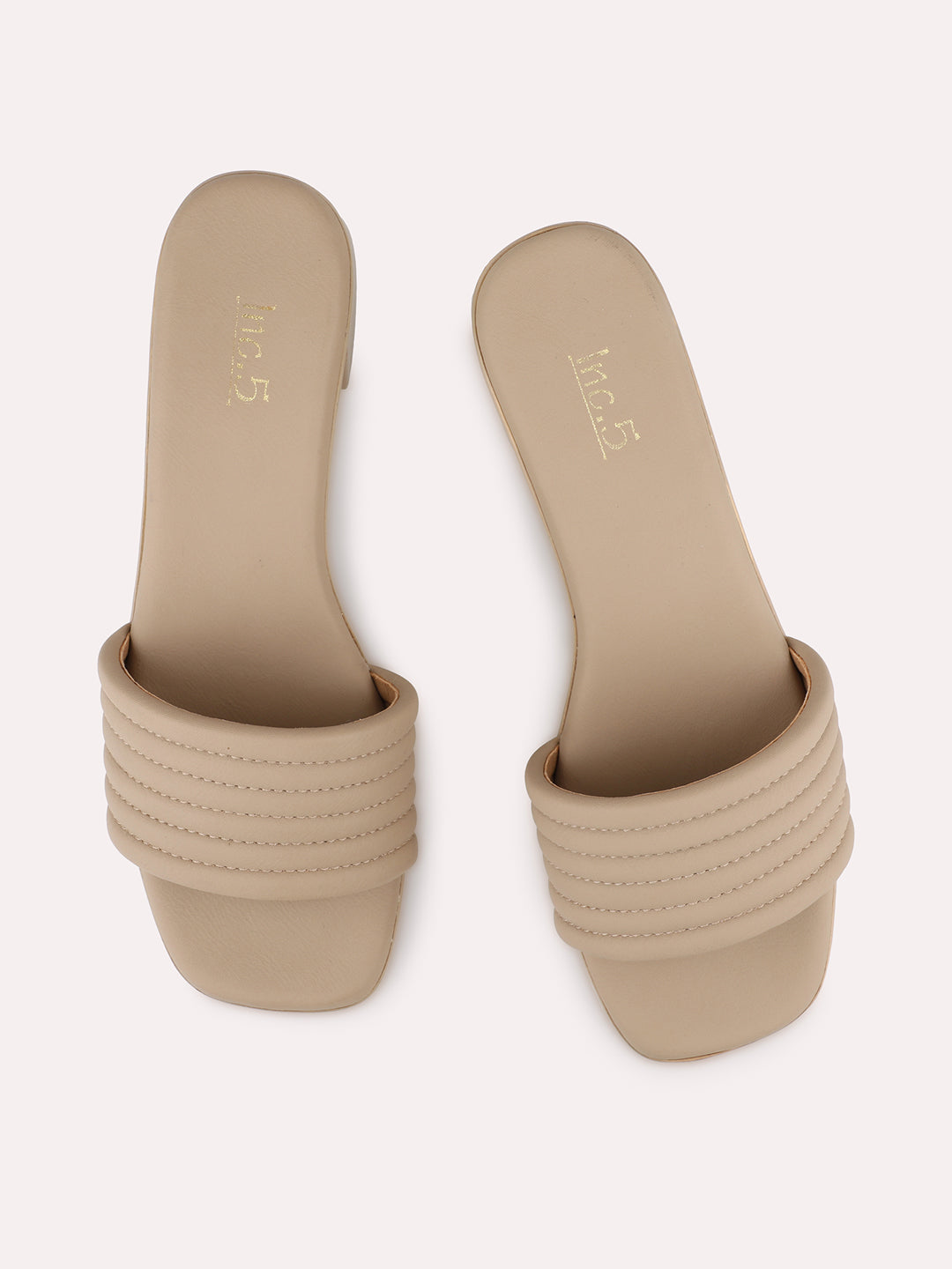 Womens Beige Casual Solid Round Toe Mules