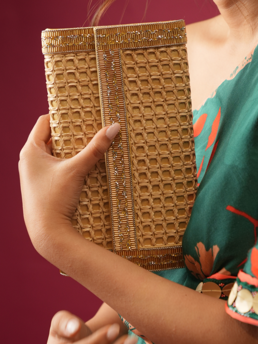 Womens Brown Clutches With Magnet Lock For Party Use