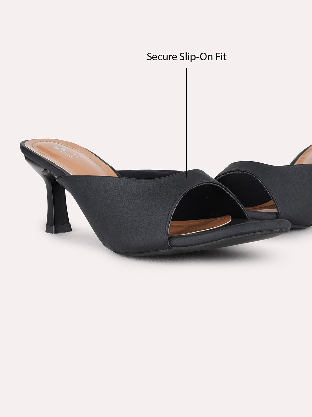 Womens Black Party Wear Solid Square Toe Kitten Heels